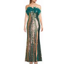 City Vibe Strapless Feathered Multi Sequin Dress, Womens, Juniors, 1, Turquoise/Multi