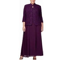 Alex Evenings Women's Long Dress With Mandarin Neckline Jacket (Regular Petite Plus)