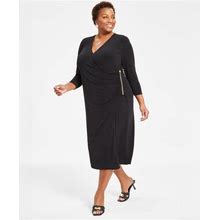 I.N.C. International Concepts Plus Size Draped Surplice Faux-Wrap Dress, Created For Macy's - Deep Black - Size 3X