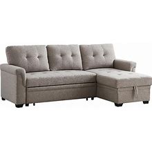 Lucca Light Gray Linen Reversible Sleeper Sectional Sofa With Storage Chaise