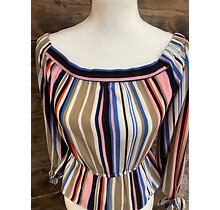 Womens Lulus Multi-Colored Striped Off The Shoulder Blouse