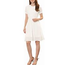 Allegra K Women's Flowy Lace Insert Casual Fit And Flare Midi Dresses