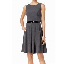 Tommy Hilfiger Women's Belted Fit & Flare Dress (8, Charcoal)