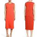 Eileen Fisher Dresses | Eileen Fisher Orange Sleeveless Crewneck Shift Midi Dress Size Xs | Color: Orange | Size: Xs