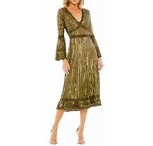 Mac Duggal Women's Embellished Bell-Sleeve A-Line Dress - Light Olive - Size 16