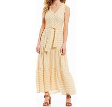 Cremiei Dresses | Striped Tiered Linen Dress | Color: White/Yellow | Size: 0