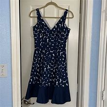 Nine West Dresses | Nine West Navy Blue Polka Dot Dress Size 2 Euc | Color: Blue/White | Size: 2