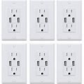 Elegrp 4.0 Amp USB Dual Type A In-Wall Charger With 15 Amp Duplex Tamper Resistant Outlet, Wall Plate Included, White (6-Pack)