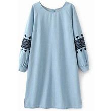 Women's Embroidered Sleeve Tunic Dress Large
