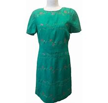 Halmode Petite Womens Sz 6 Dress Embroidered Floral Vintage Linen