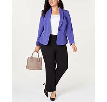 LE SUIT Womens Blue Wear To Work Blazer Straight Leg Pant Suit Plus 18W