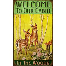 Welcome Woodland Creatures Personalized Metal Sign - 28 X 48 - Decorative Lodge Signs From Black Forest Decor