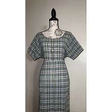 April Cornell Dresses | Vintage 90S Cotton Pleated Dress | Color: Cream/Green | Size: L