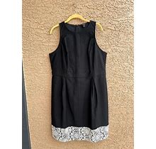 Ann Taylor Petites 16P Sheath Dress Black Sleeveless Lace Detail Cotton Stretch