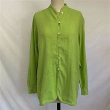 Vintage Real Clothes By Saks Long Sleeve Lime Green Linen Button Up