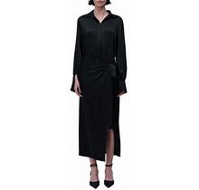Simkhai Samba Tie Waist Long Sleeve Satin Maxi Dress In Black At Nordstrom, Size 6