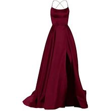 Caicj98 Women's Formal Dresses Women's Wrap V Neck Sleeveless Belted Formal Bodycon Dress Red,L
