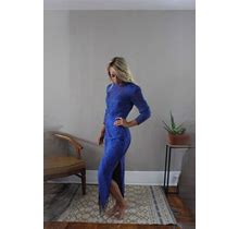 80'S Blue Beaded SHOMAX Dress | Small Silk Evening Gown