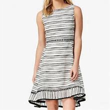 Taylor Dresses | Taylor Textured-Stripe Fit Flare Dress Black Ivory White Sleeveless 16 New $128 | Color: Black/White | Size: 16