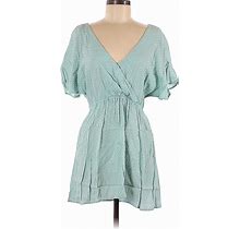 & Other Stories Cocktail Dress - Mini Plunge Short Sleeves: Green Dresses - Women's Size 10