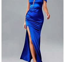Smoothly One Shoulder Dress, Elegant Split Evening Dress, Prom Dress, Formal Dresses For Party & Banquet, Women's Clothing,Royal Blue,Must-Have,Temu