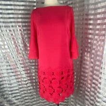 Tahari Pink Ruffle Sleeve Embroidered Shift Dress