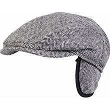 Ivy Slim Shetland Wool Cap With Earflaps In Herringbone (Choice Of Colors) By Wigens, Grey Shetland Herringbone / 57