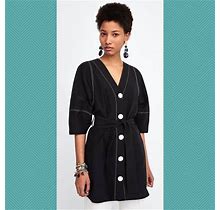 Zara Black & White Button Front Belted Tunic Dress | Women's XS