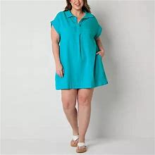 St. John's Bay Plus Short Sleeve Shift Dress | Blue | Plus 4X | Dresses Shift Dresses | Spring Fashion