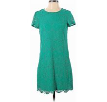 Laundry Casual Dress - A-Line Crew Neck Short Sleeves: Blue Print Dresses - Women's Size 2