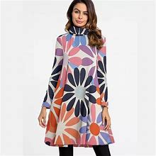 High Neck Dress With Long Sleeves For Women Petite To Plus Size S-3XL Retro Floral Turtleneck Dresses, Gift For Her