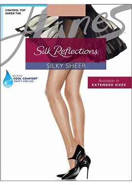 Plus Size Women's Silk Reflections Control Top Sheer Toe Pantyhose By Hanes In Transparent (Size A/B)