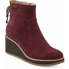 Earth Women's Calia Round Toe Casual Wedge Ankle Booties - Dark Red Suede - Size 11m