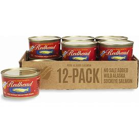NO SALT ADDED Redhead Wild Alaska Sockeye Salmon 12 Pack-7.5Oz Cans