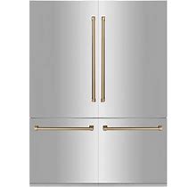 ZLINE 60" Autograph Edition 32.2 Cu. Ft. 4-Door French Door Refrigerator, Internal Water, Ice Dispenser In Stainless Steel, Gold Accents
