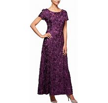 Alex Evenings Sequined Soutache Evening Dress - Purple - Casual Dresses Size US 16 (XL)