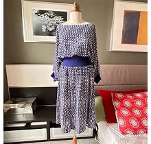 Maeve Anthropologie Royal Blue And White Geometric Loose Dress Xs