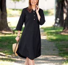 Plus Size - Women's Crinkle Cotton Popover Dress - Black - 1XL - The Vermont Country Store