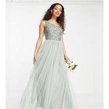 MAYA PETITE Bridesmaid One Shoulder Sequin Maxi Dress In Sage Green