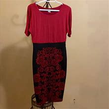 Venus Dresses | Black And Red Knit Midi Dress | Color: Black/Red | Size: M