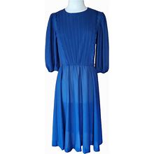 Vintage Dresses | 1970S Sandi Lee Navy, Semi-Sheer, Polyester Dress | Color: Blue | Size: M