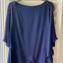 Xscape Dresses | Xscape Navy Blue Dress Sz 14. Knee Length. Beaded Sleeves. Fully Lined. Worn 1 | Color: Blue | Size: 14