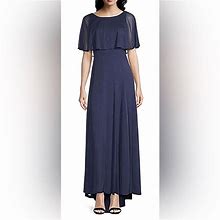 J. Taylor Short Sleeve Cape Evening Gown | Color: Blue | Size: 12