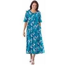 Plus Size Women's Button-Front Essential Dress By Woman Within In Deep Teal Graphic Bloom (Size 2X)