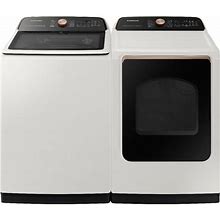 Samsung WA55A7300A-DVG55A7300 28 Inch Wide 5.5 Cu. Ft. Top Loading Washer And 27 Inch Wide 7.4 Cu. Ft. Front Loading Gas Dryer Laundry Pair With Steam