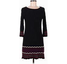 Nine West Casual Dress - Sweater Dress Boatneck 3/4 Sleeve: Black Chevron Dresses - Women's Size Medium Petite