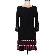 Nine West Casual Dress - Sweater Dress Boatneck 3/4 Sleeve: Black Chevron Dresses - Women's Size Medium Petite
