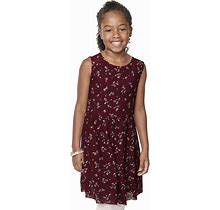 The Children's Place Girls Floral Mesh High Low Dress | Size 14 | BURGUNDY