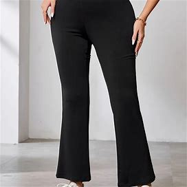 Plus Size High Waist Solid Color Knit Pants, Trousers, Women's Casual High Waist Pants For Spring Fall Clothing Flare Leg Pants,Black,All-New,Temu