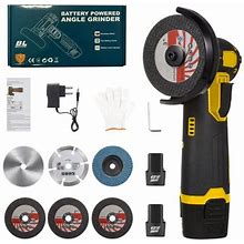 Anself Angle Grinder With Cordless Brush, 3/76mm Grinding Disc, 19500Rpm Electric Grinding Tool, 12V1500mah Batteries & 2Pcs Cutting Discs Included